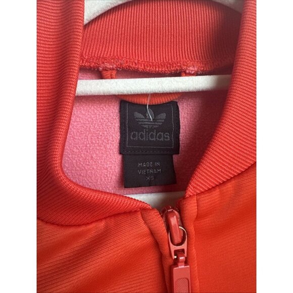 Vintage Orange Adidas Track Jacket Full ZipLong Sleeve 3 stripe trefoil Size XS - Picture 3 of 5